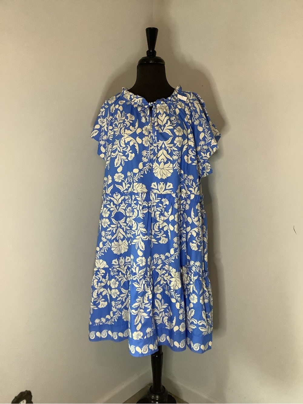 Blue and White Floral Tiered Dress